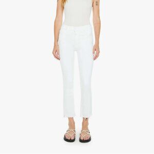 MOTHER The Insider Crop Step Fray Jeans – White, Size 31
